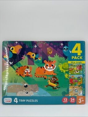 New Chuckle & Roar 4 Tray Puzzles 14 Inch wide x 10.75 Inch Age 3+ SEALED